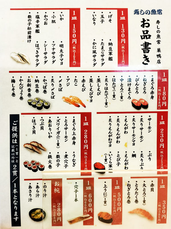 寿しの魚常 メニュー
